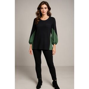 CAbi Sweater Top Womens M Get Together Pleated Sheer Back Boho Chic 3520‎ Career